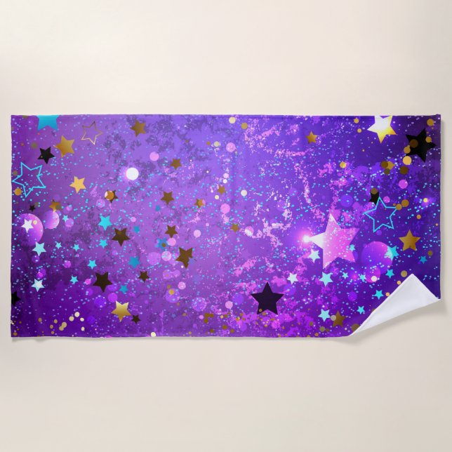 Serviette De Plage Purple foil background with Stars (Devant)