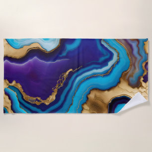 Serviette De Plage Purple Gold Blue Agate Marbre Design moderne
