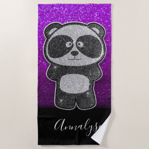 Serviette De Plage Purple Ombre Parties scintillant noir blanc Panda