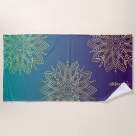 Serviette De Plage Purple Turquoise Gradient Faux Gold Mandala