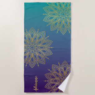 Serviette De Plage Purple Turquoise Gradient Faux Gold Mandala