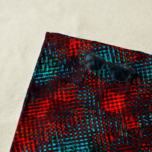Serviette De Plage Quadriculados riscados cor vermelho e azul claro.
