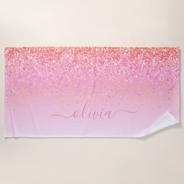 Serviette De Plage Rainbow Pastel Girly Parties scintillant Metal Nom (Devant)
