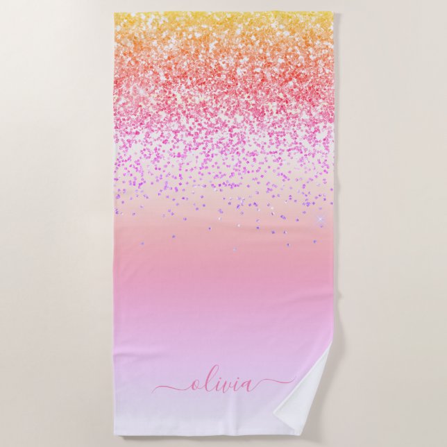 Serviette De Plage Rainbow Pastel Girly Parties scintillant Metal Nom (Devant)