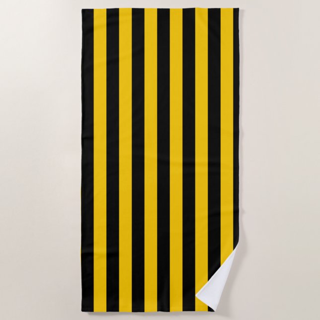 Serviette De Plage Rayé jaune et noir d'abeille douce (Devant)