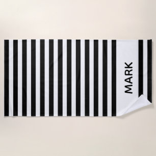 Serviette De Plage Rayé noir et blanc personnalisé