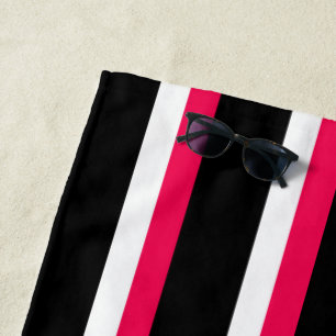 Serviette De Plage Rayé noir rose blanc