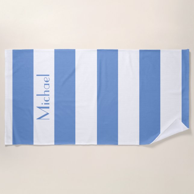 Serviette de plage rayée bleue simple (Devant)