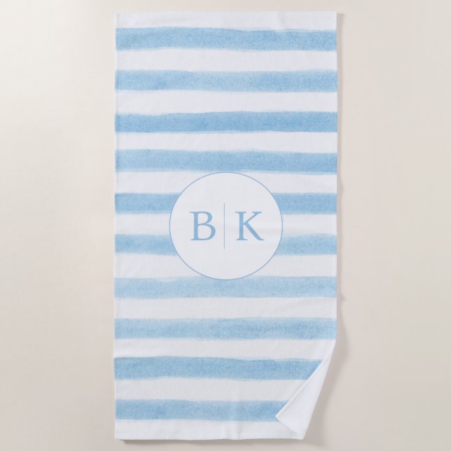 Serviette de plage rayée Monogramme personnalisé (Devant)