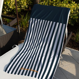 Serviette De Plage Rayures de la Marine   Le Monogramme du Gentleman 