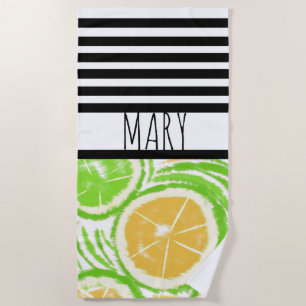 Serviette De Plage Rayures noires d'été Lemon Abstrait