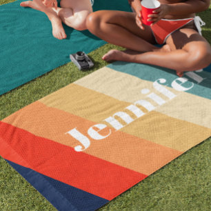 Serviette De Plage Rayures Rétro 70 Personnalisé nom