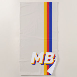 Serviette De Plage Rayures rétrospectives Monogramme initial personna