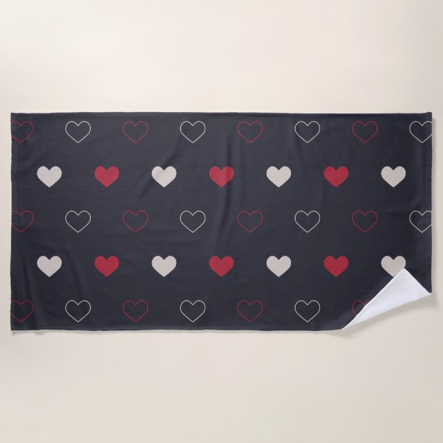 Serviette De Plage Red & dark Heart Seamless Pattern Cute Minimal (Devant)