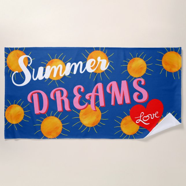 Serviette De Plage Red Heart Sunset Summer Dreams Blue (Devant)