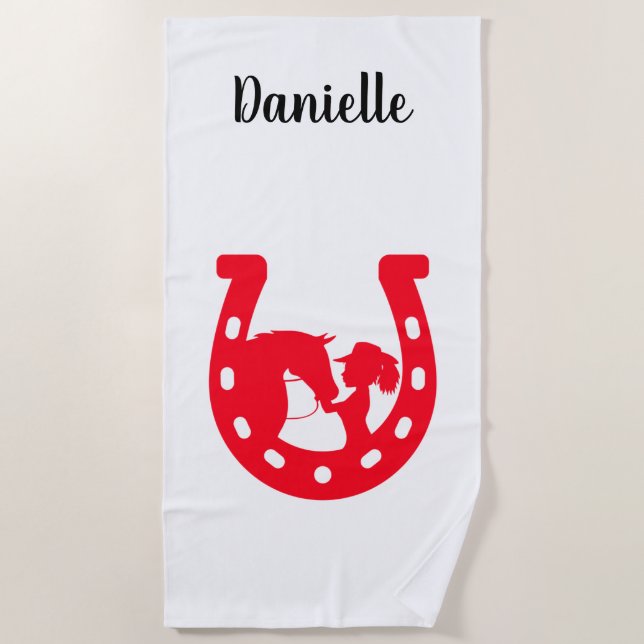 Serviette De Plage Red Horseshoe Girl and Horse (Devant)