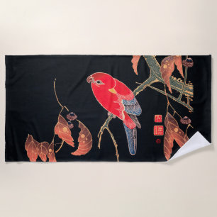 Serviette De Plage Red Parrot Oiseau Vintage Bois japonais Imprimer