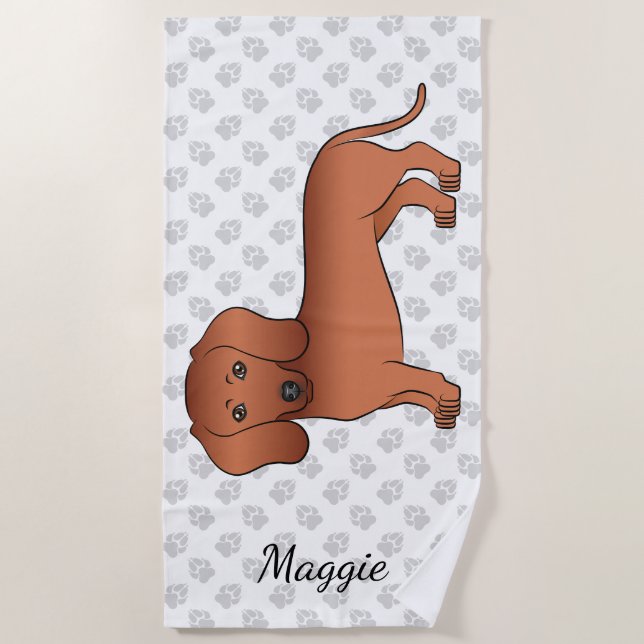 Serviette De Plage Red Smooth Coat Dachshund mignon dessin chien et n (Devant)