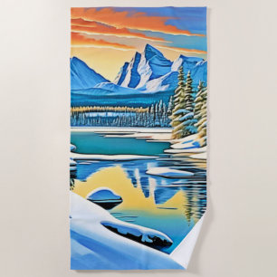 Serviette De Plage Réflexion sur la montagne neigeuse