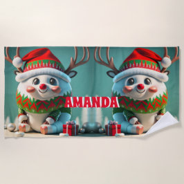 Serviette De Plage Reindeer Joyeux Noël Personnalisé Enfants