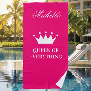 Serviette De Plage Reine de tout rose au néon chaud de couronne de
