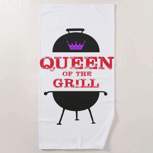 Serviette De Plage Reine Du Grill, Rouge Couronne Violet (Devant)