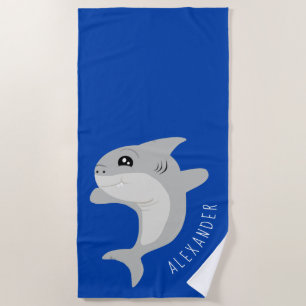 Serviette De Plage Requin gris souriant avec nom