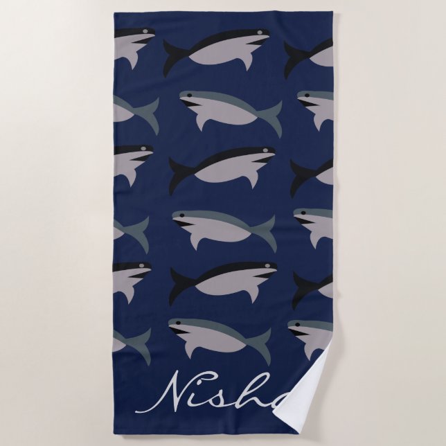 Serviette De Plage Requins dans le Monogramme océanique (Devant)