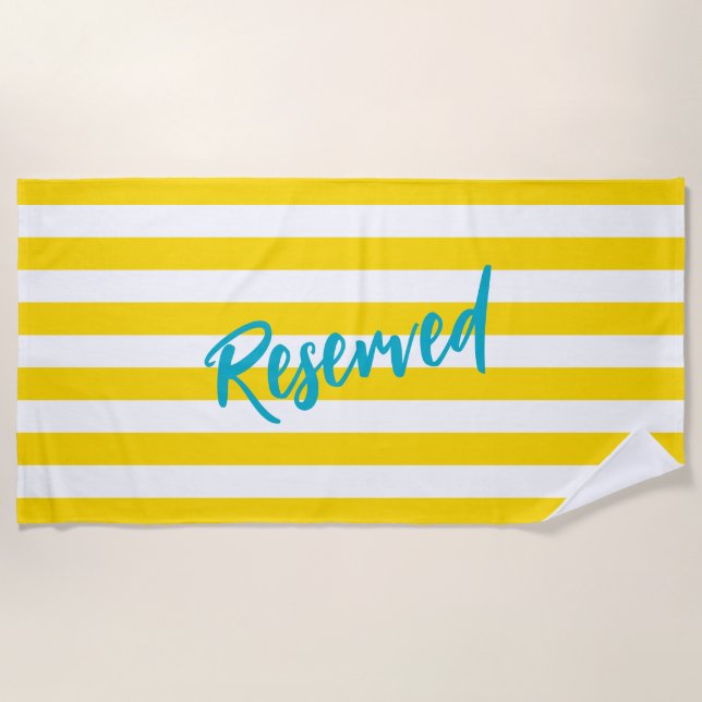 Serviette De Plage Reserved Yellow White Cabana Stripe Pool Party (Devant)
