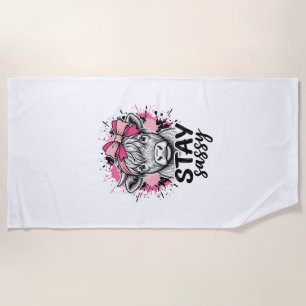 Serviette De Plage Restez Sassy Vache Highland Rose Gravure Vintage S