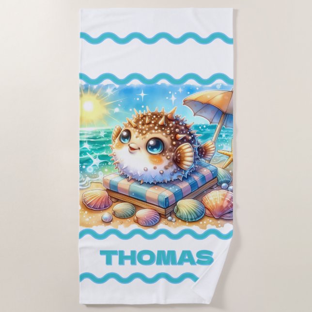 Serviette De Plage Retraite sur la plage de Little Puff personnalisée (Devant)