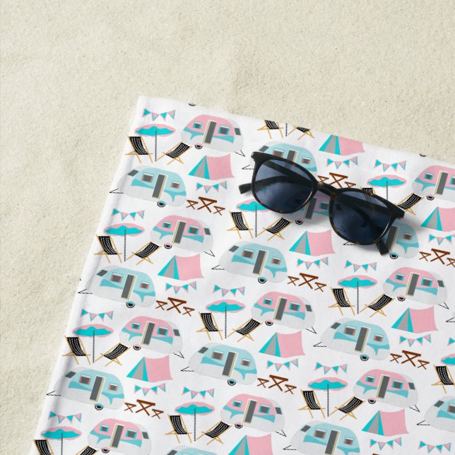 Serviette De Plage Retro Caravan Camping Cute Personnalisé (En situation)