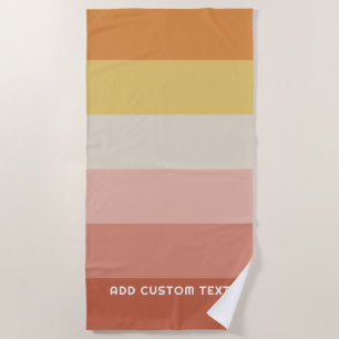 Serviette De Plage Retro Coral Sunset Stripes Minimal Sans Serif Nom