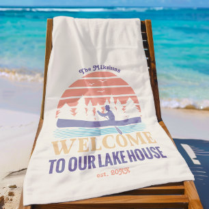 Serviette De Plage Retro Lake House Nom de famille