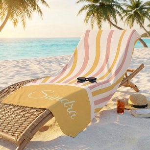 Serviette De Plage Rétro Lever de soleil arc-en-ciel 70s Vintage Sola