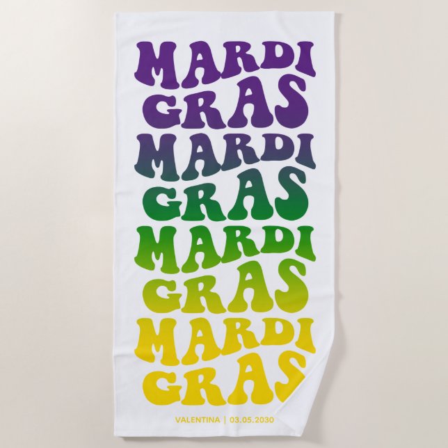 Serviette De Plage Retro Mardi Gras Ombre Text (Devant)