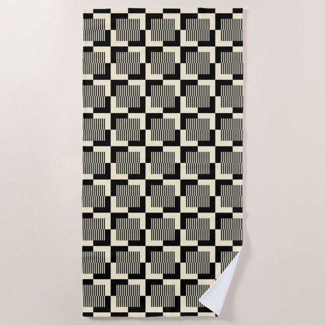 Serviette De Plage Rétro motif noir et bronzage (Devant)