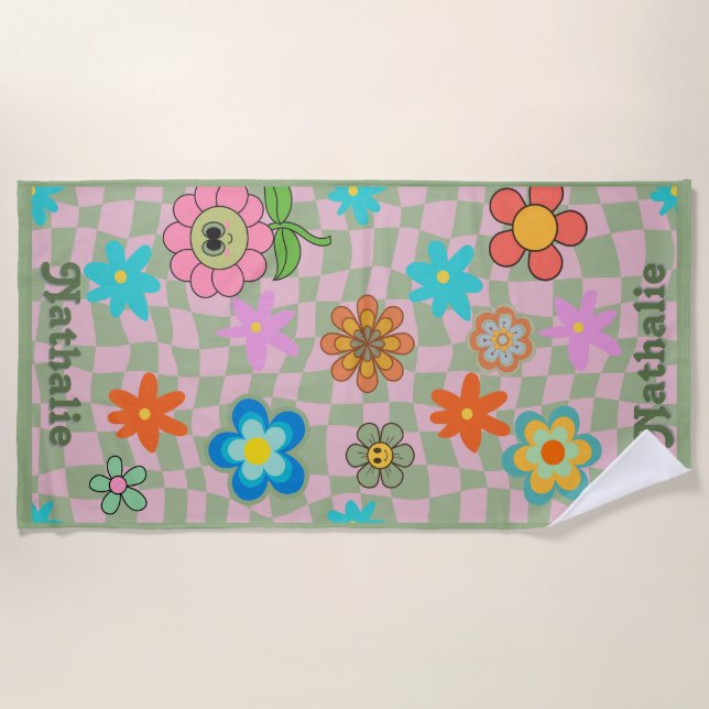 Serviette de plage Retro personnalisée | Don de no (Devant)