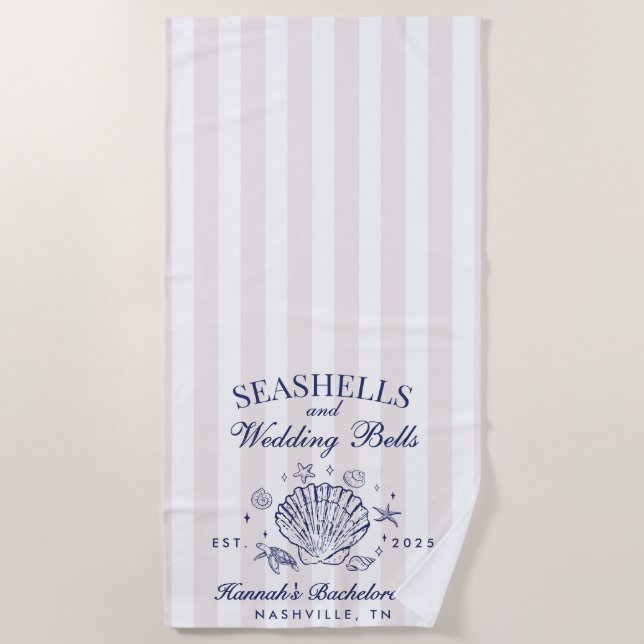 Serviette De Plage Retro Rose Coquillages & Cloches de Mariage Enterr (Devant)