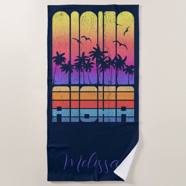 Serviette De Plage Rétro Rustique Aloha Palm Beach Maison vacances (Devant)