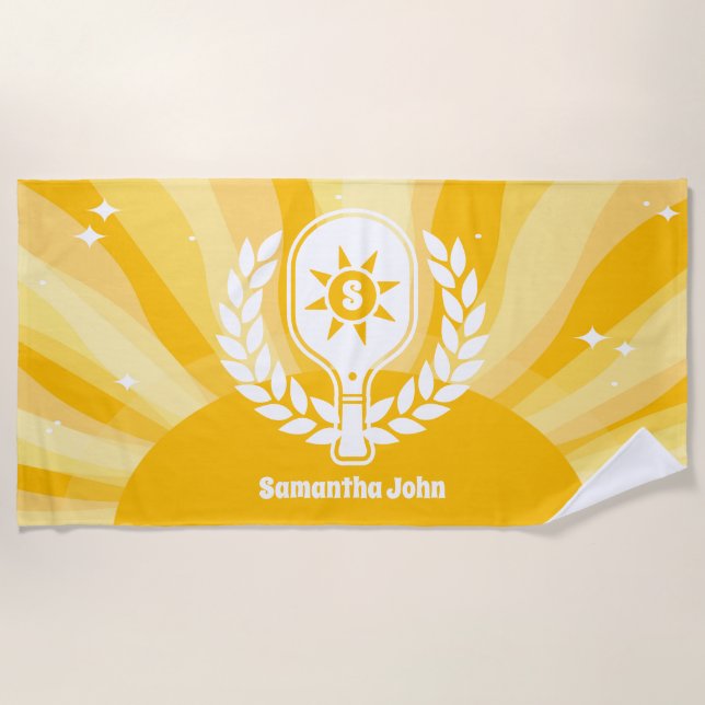 Serviette De Plage Retro Sunshine Fête de Mariage Pickleball (Devant)