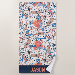 Serviette De Plage Retro Vintage Baseball Personnalisé