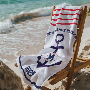 Serviette De Plage Réunion de la famille marine et rouge nautique