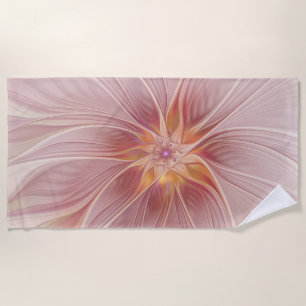 Serviette De Plage Rêve floral rose doux Fleur d'art fractal Abstrait