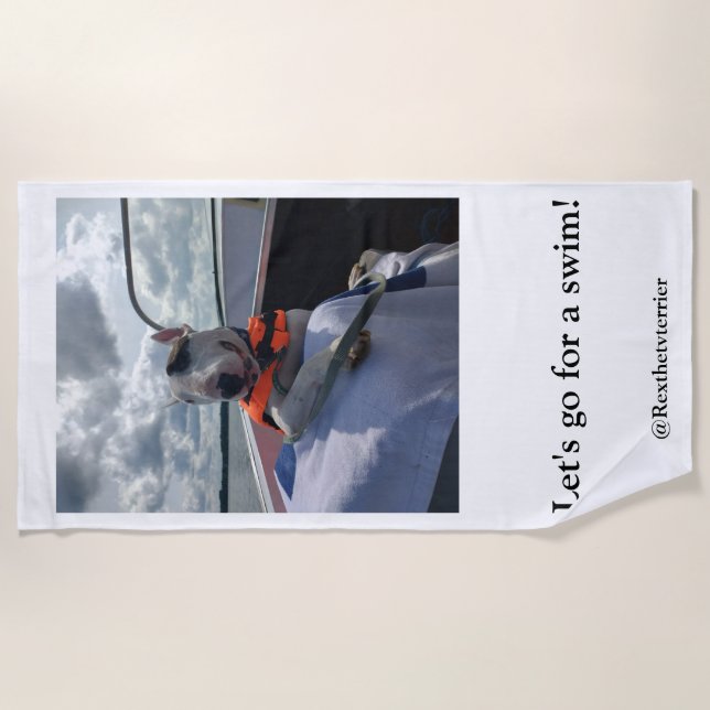 Serviette De Plage Rex La TV Terrier "Lets.go pour un bain !" (Devant)