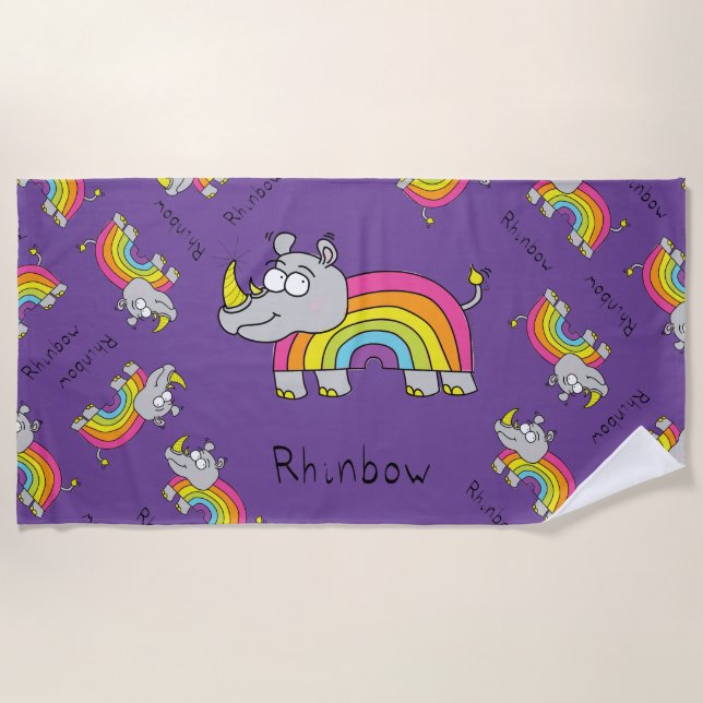 Serviette De Plage Rhino Rainbow Funny Kids (Devant)