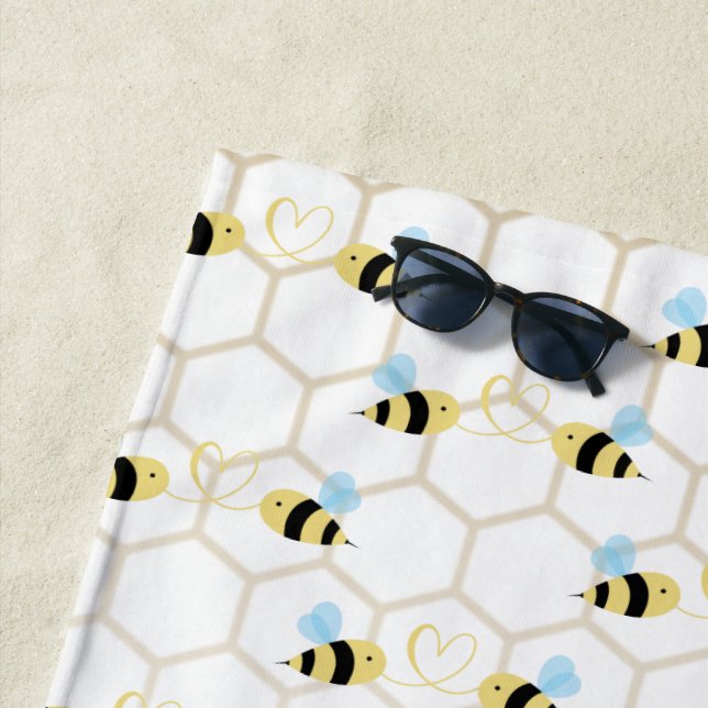 Serviette De Plage Romantic Funny Two Honeybees In Love Design (En situation)