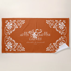 Serviette De Plage Romantique Shabby Chic Burnt Orange M. Mme Newlysé
