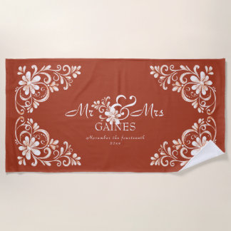 Serviette De Plage Romantique Shabby Chic rouille rouge M. Mme Newlys