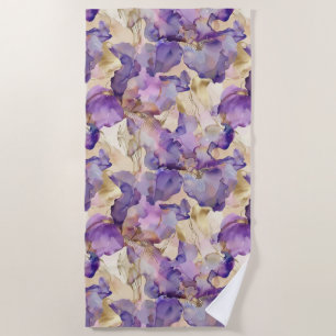 Serviette De Plage Romantique violet or Iris Floral